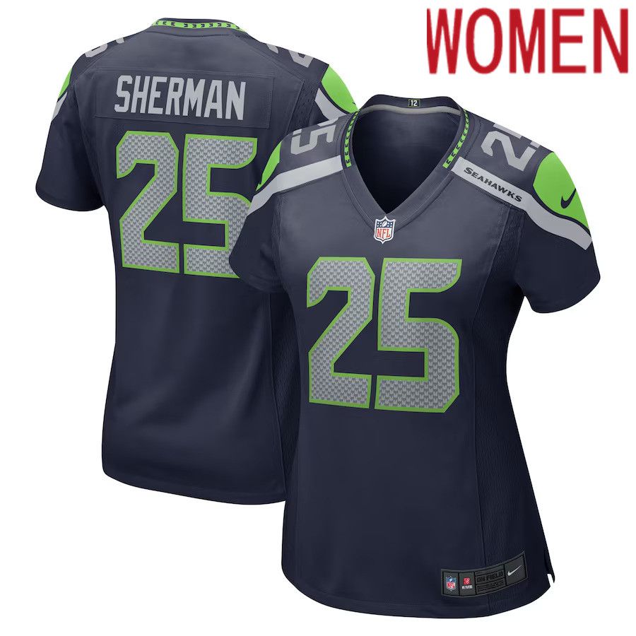 Women Seattle Seahawks 25 Richard Sherman Nike College Navy Retired Game NFL Jersey